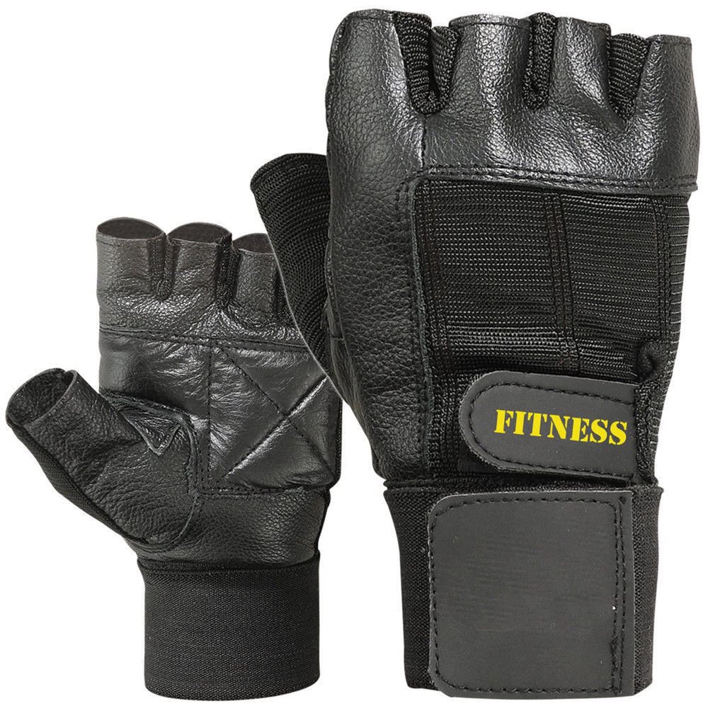 Cowhide Leather Fitness Wrist Support Weight Lifting Fingerless Gym Gloves (Small)