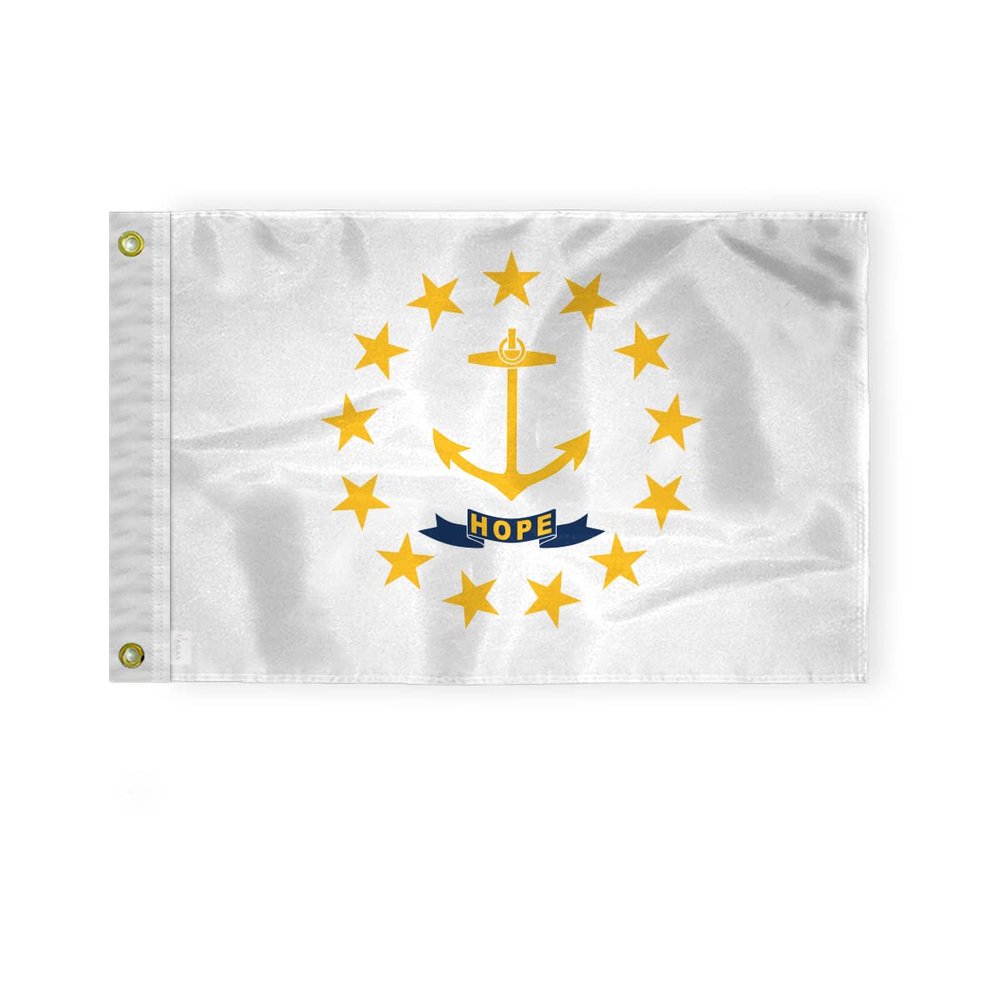 AGAS Rhode Island State Boat Flag 12x18 Inch - Double Sided Reverse Print On Back 200D Nylon - Brass Grommets Fade Proof Vivid Colors - State of Rhode Island Nautical Flag for Boat or Car