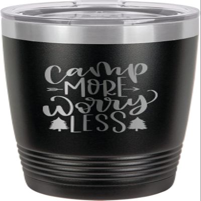 CustomGiftsNow Camp More Worry Less - Camping Stainless Steel Double-Wall Insulated Tumbler 20-Ounce Truck Car Travel Coffee Cup Mug with Lid