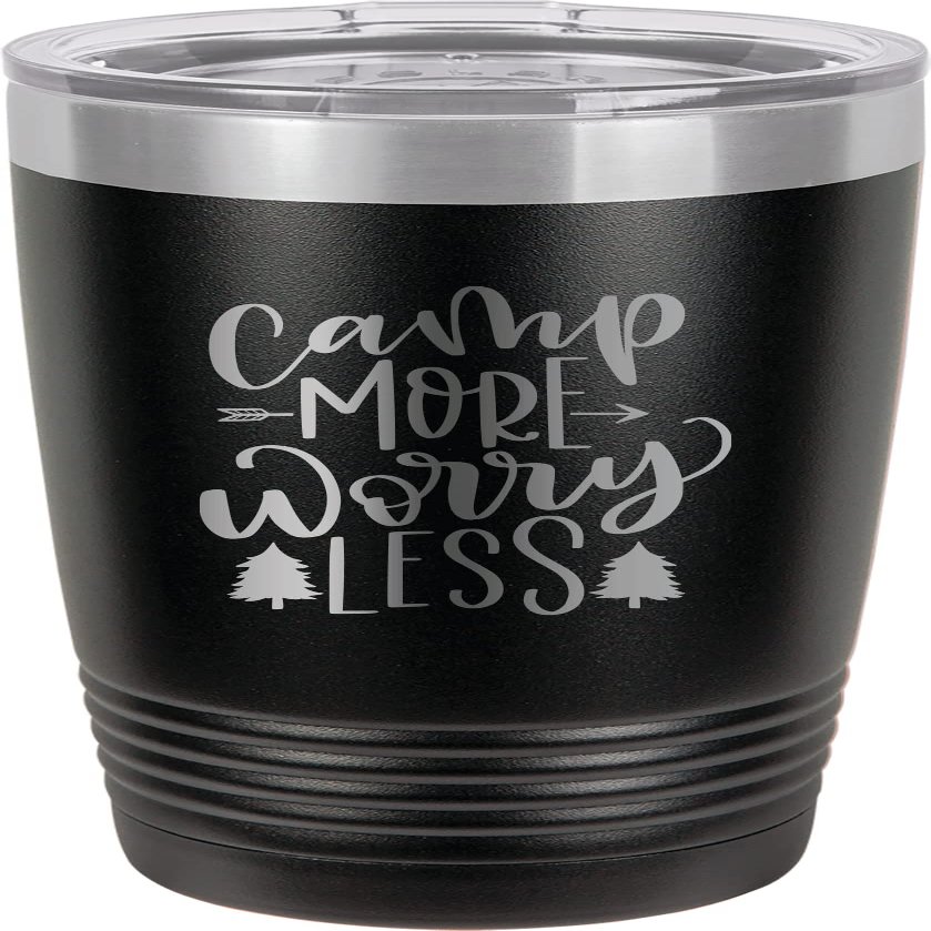 CustomGiftsNow Camp More Worry Less - Camping Stainless Steel Double-Wall Insulated Tumbler 20-Ounce Truck Car Travel Coffee Cup Mug with Lid
