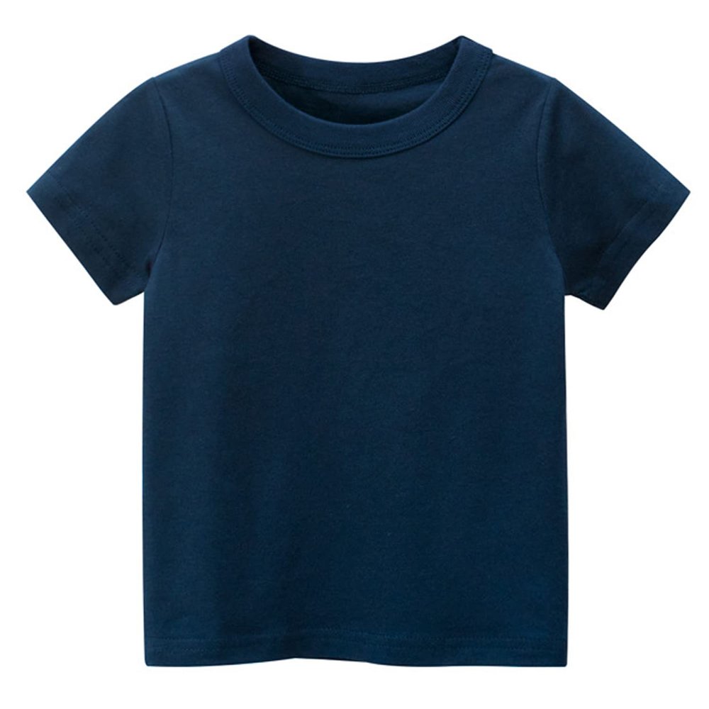Little Boy Girl T-Shirts Tops, Kids Baby Short Sleeve Cotton Tops Tee Crew Neck Solid Color Shirts Summer Casual Clothes (Navy,1-2T,1 Year,2 Years)