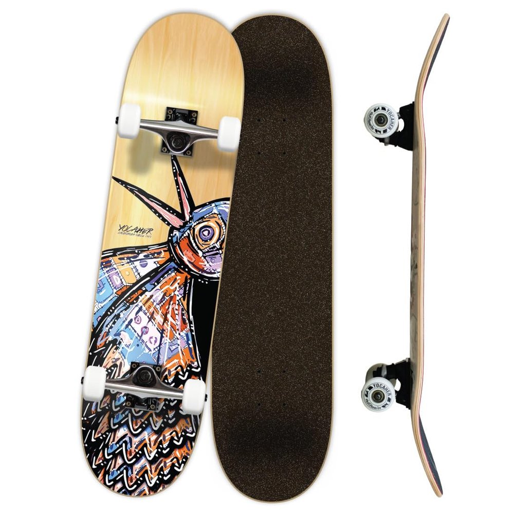 Yocaher Punked Complete Skateboard 7.75" x 31" Pro Skateboards with BlackWidow Grip Tape, Aluminum Alloy Truck, ABEC-7 Bearing, 54mm Skateboard Wheels (Complete 7.75" The Bird Natural)