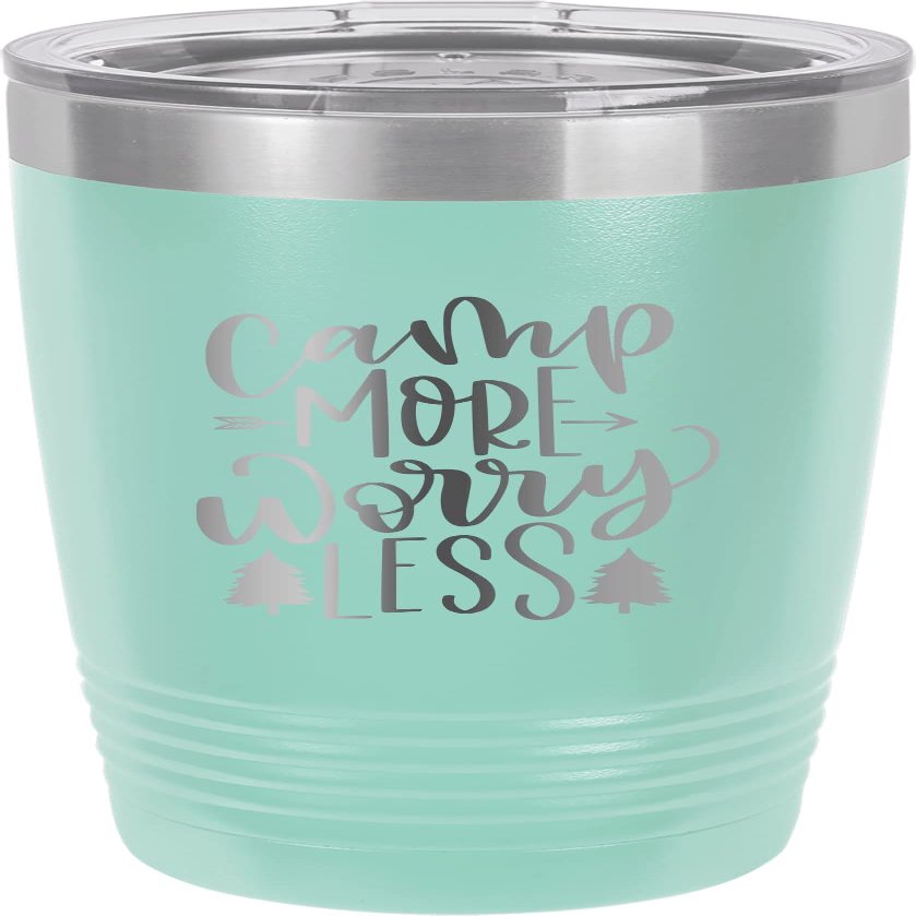 CustomGiftsNow Camp More Worry Less - Camping Stainless Steel Double-Wall Insulated Tumbler 20-Ounce Truck Car Travel Coffee Cup Mug with Lid