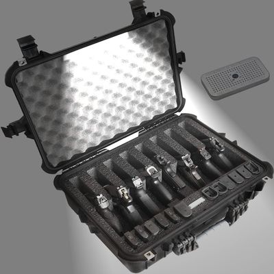 Case Club 8 Pistol and 20 Magazine with Emergency Light - Pre-Cut Heavy Duty Waterproof Case with Included Silica Gel Canister to Help Prevent Gun Rust (Lighted)