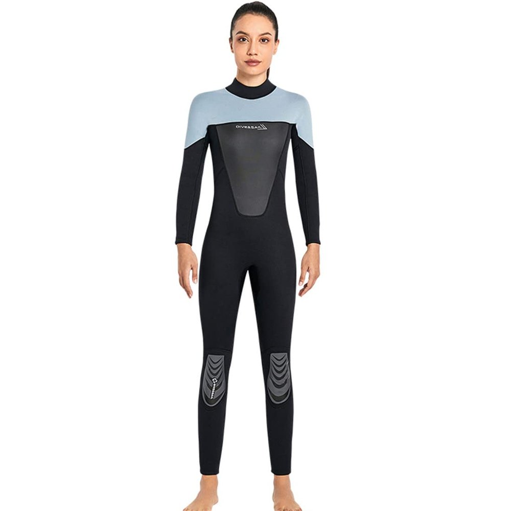 Men Women Premium 3mm Neoprene Fullbody One-Piece Wetsuit Back Zip Black Gray Snorkeling Spearfishing Freediving Scuba Diving Suits Surfing Suit S