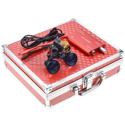 5W LED Headlamp with Filter + 2.5X 420 Binocular Loupes Magnifying Glasses Aluminum Box (Red)