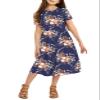 21KIDS Girls Floral Midi Dress Kids Casual Short Sleeve Tshirt Dress with Pockets, Navy, 10 Years view 1