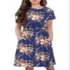 21KIDS Girls Floral Midi Dress Kids Casual Short Sleeve Tshirt Dress with Pockets, Navy, 10 Years view 2