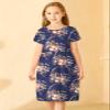 21KIDS Girls Floral Midi Dress Kids Casual Short Sleeve Tshirt Dress with Pockets, Navy, 10 Years view 3