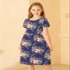21KIDS Girls Floral Midi Dress Kids Casual Short Sleeve Tshirt Dress with Pockets, Navy, 10 Years view 4