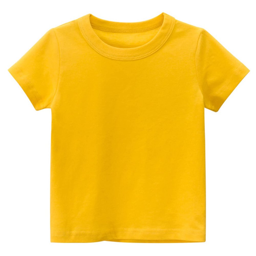 Little Boy Girl T-Shirts Tops, Kids Baby Short Sleeve Cotton Tops Tee Crew Neck Solid Color Shirts Summer Casual Clothes (Yellow,6-7T,6 Years,7 Years)