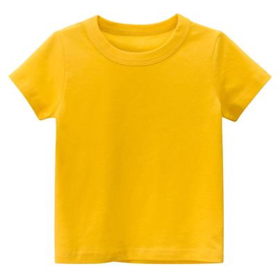 Little Boy Girl T-Shirts Tops, Kids Baby Short Sleeve Cotton Tops Tee Crew Neck Solid Color Shirts Summer Casual Clothes (Yellow,1-2T,1 Year,2 Years)