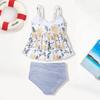 Tutorutor Kid Girls High Waisted Cute 2 Piece Peplum Halter Bikini Sets Ruffle Floral Print Teen Spaghetti Swimsuits view 2