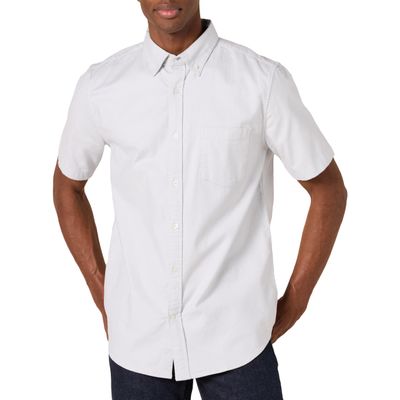 Amazon Essentials Men's Slim-Fit Short Sleeve Stretch Oxford Shirt with Pocket, Light Grey, XX-Large
