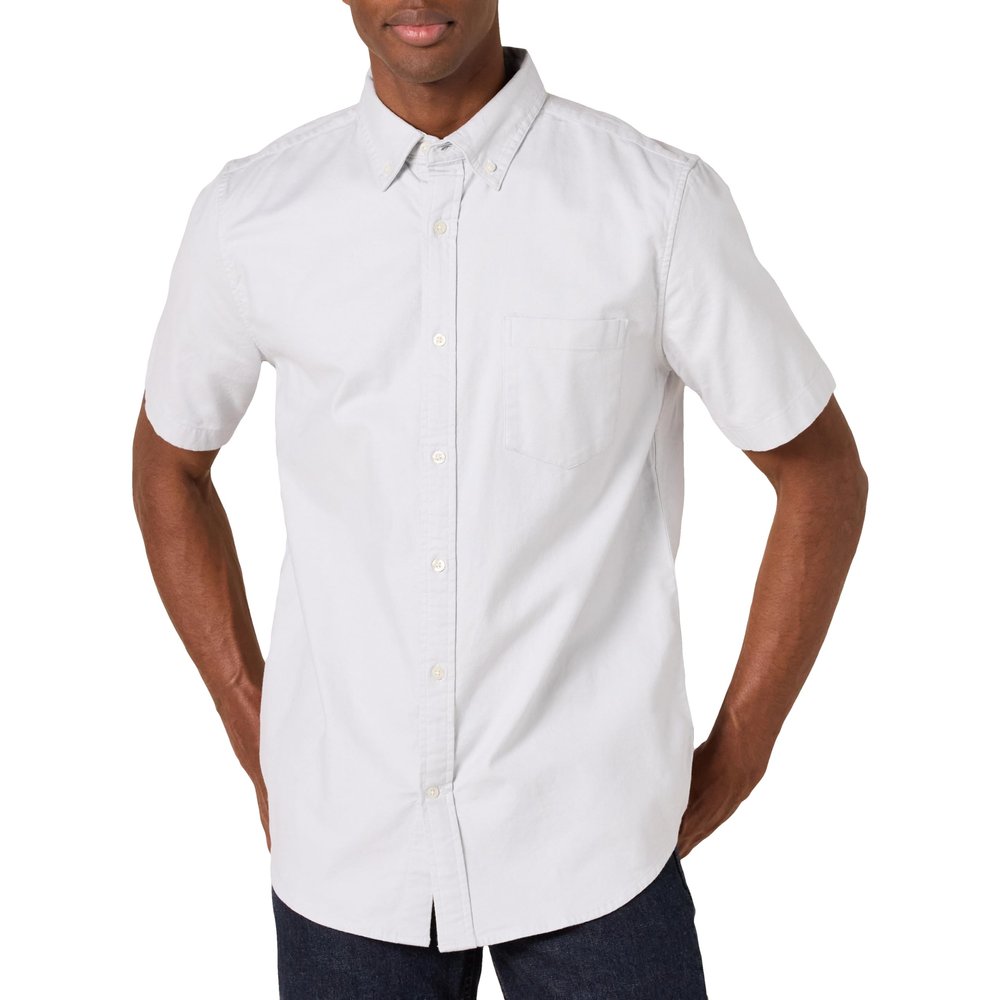 Amazon Essentials Men's Slim-Fit Short Sleeve Stretch Oxford Shirt with Pocket, Light Grey, XX-Large