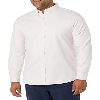 Amazon Essentials Men's Oxford Shirt, Slim-Fit Stretch, Long-Sleeve, Button Up, Pale Pink, X-Small