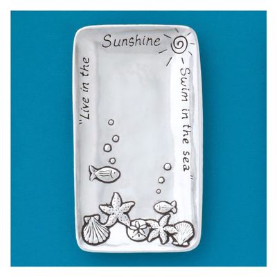 Basic Spirit Small Pewter Jewelry Tray - Shells and Fish - Home Decorative Bowl Wedding Christmas Gift, Jewelry Display, Ring Holder Storage Display Organizer for Ocean Beach Coastal Lover