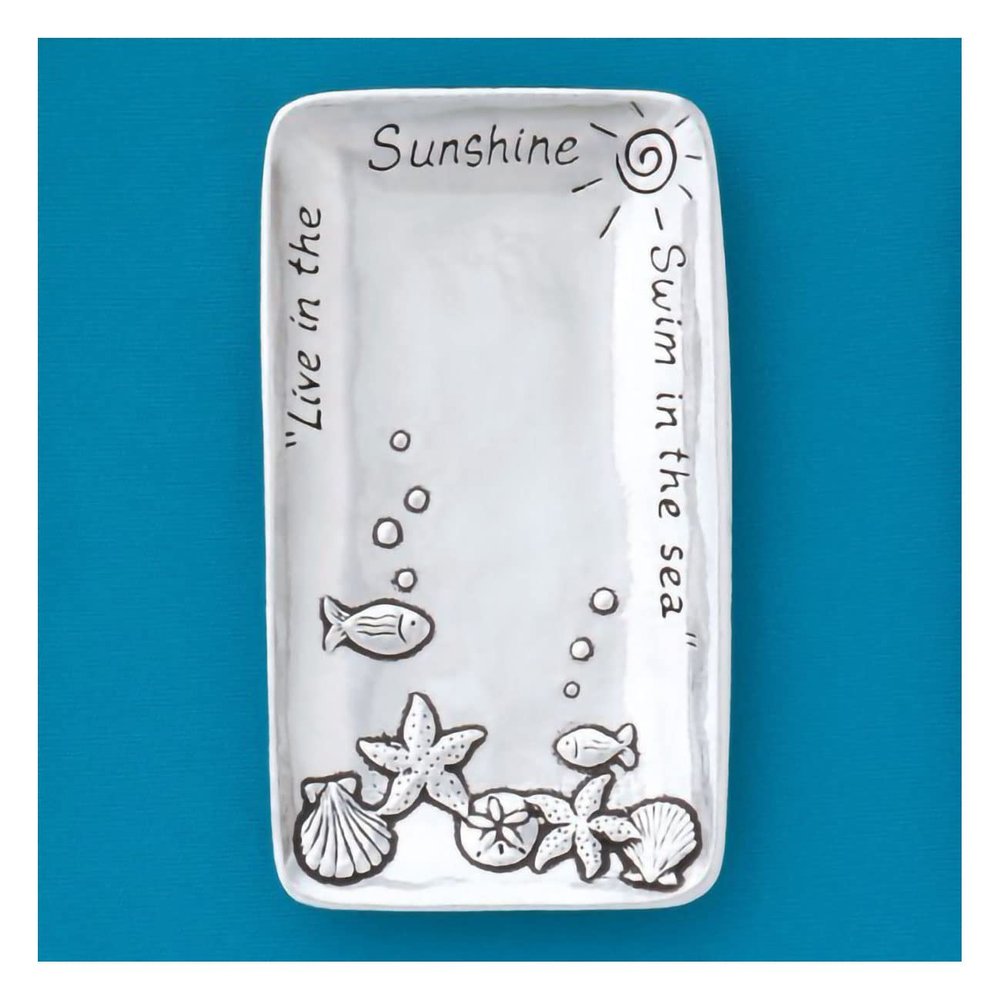 Basic Spirit Small Pewter Jewelry Tray - Shells and Fish - Home Decorative Bowl Wedding Christmas Gift, Jewelry Display, Ring Holder Storage Display Organizer for Ocean Beach Coastal Lover