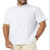 Amazon Essentials Men's Slim-Fit Short Sleeve Stretch Oxford Shirt with Pocket, Powder Blue Vertical Stripe, X-Large view 1
