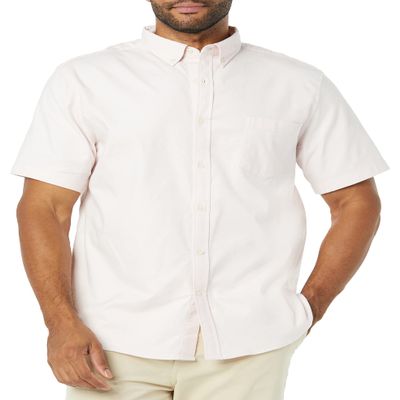 Amazon Essentials Men's Slim-Fit Short Sleeve Stretch Oxford Shirt with Pocket, Pale Pink, XX-Large