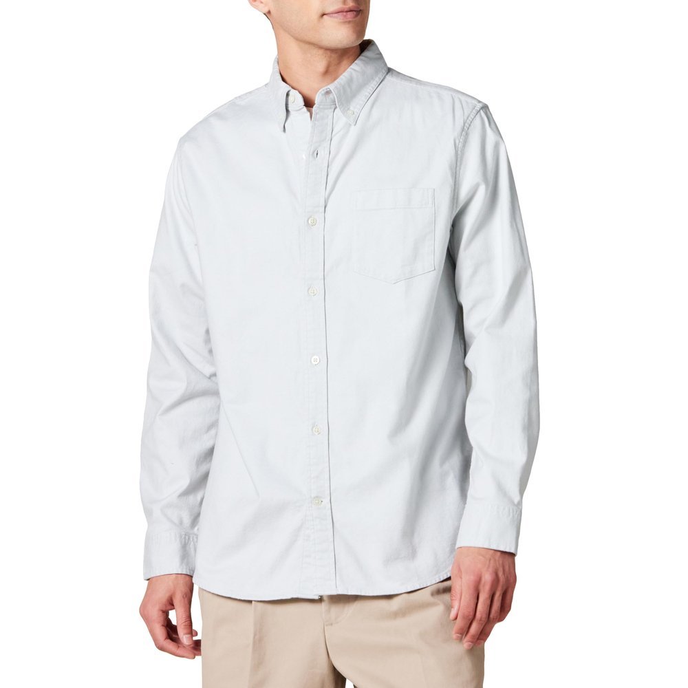 Amazon Essentials Men's Long Sleeve Shirt - Regular-Fit, Pocket Stretch Oxford (Available in Big & Tall), Light Grey, Small