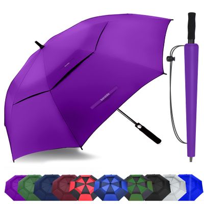 Baraida Golf Umbrella Large 62/68/72 Inch, Extra Large Oversize Double Canopy Vented Windproof Waterproof Umbrella, Automatic Open Golf Umbrella for Men and Women and Family.(68 Inch,Purple)