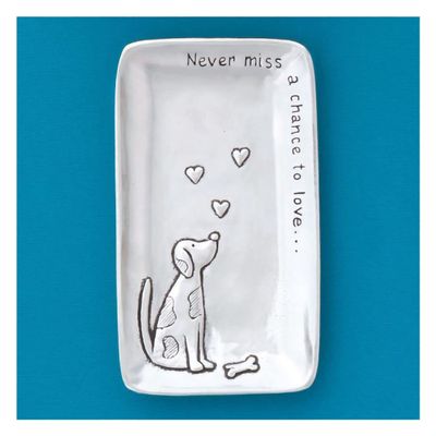 Basic Spirit Small Pewter Jewelry Tray - Dog and Heart - Home Decorative Bowl Christmas Gift, Jewelry Display, Ring Holder Storage Display Organizer for Animal Pet Lover Valentines Days