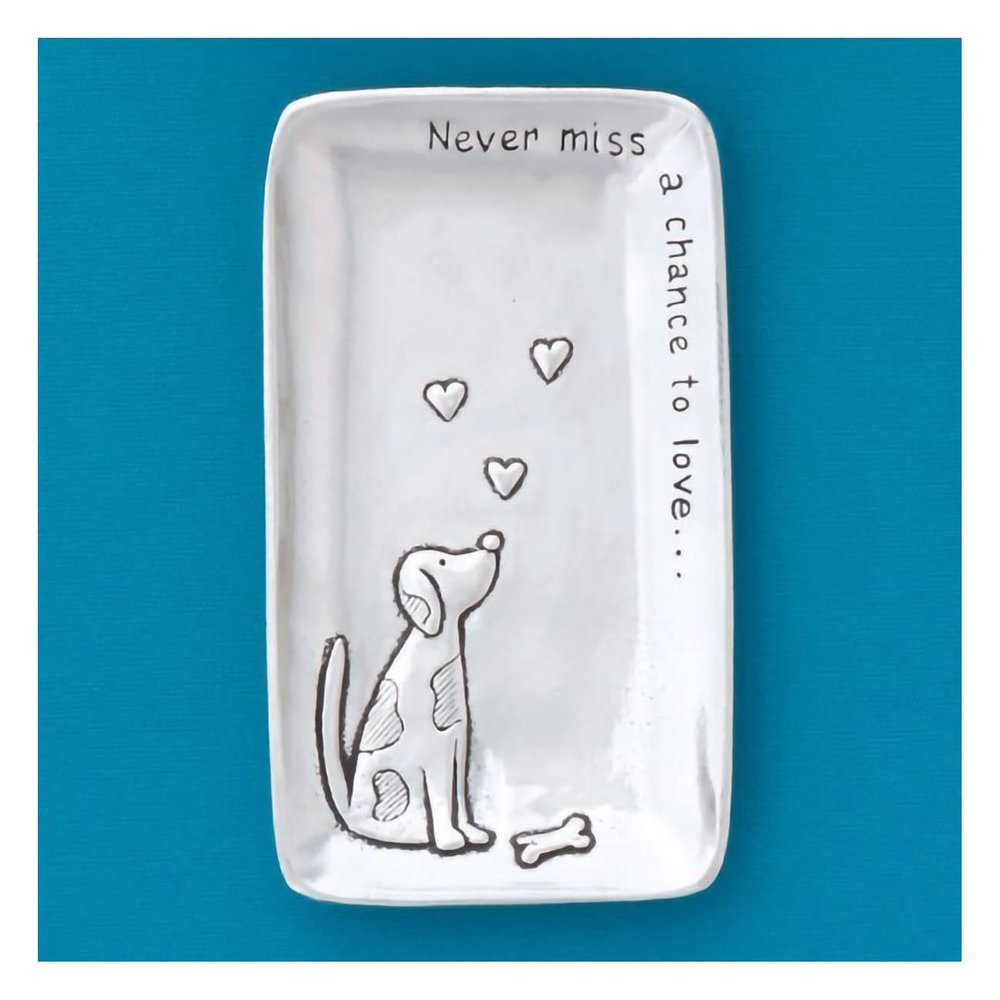 Basic Spirit Small Pewter Jewelry Tray - Dog and Heart - Home Decorative Bowl Christmas Gift, Jewelry Display, Ring Holder Storage Display Organizer for Animal Pet Lover Valentines Days