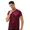 Fldy Men V Neck Short Sleeve Satin T-Shirt Loose Slip On Pajamas Tops Loungewear Silky Nightshhirt Burgundy X-Large view 1