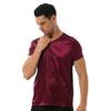Fldy Men V Neck Short Sleeve Satin T-Shirt Loose Slip On Pajamas Tops Loungewear Silky Nightshhirt Burgundy X-Large view 2