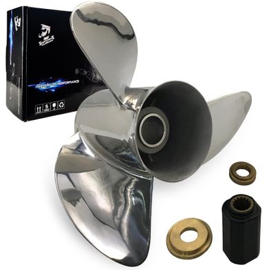 Boatman Outboard Propeller 14x19 Stainless Steel Fit Suzuki Boat Engines DT150-DT225 HP 3 Blades 15 Spline Tooth RH
