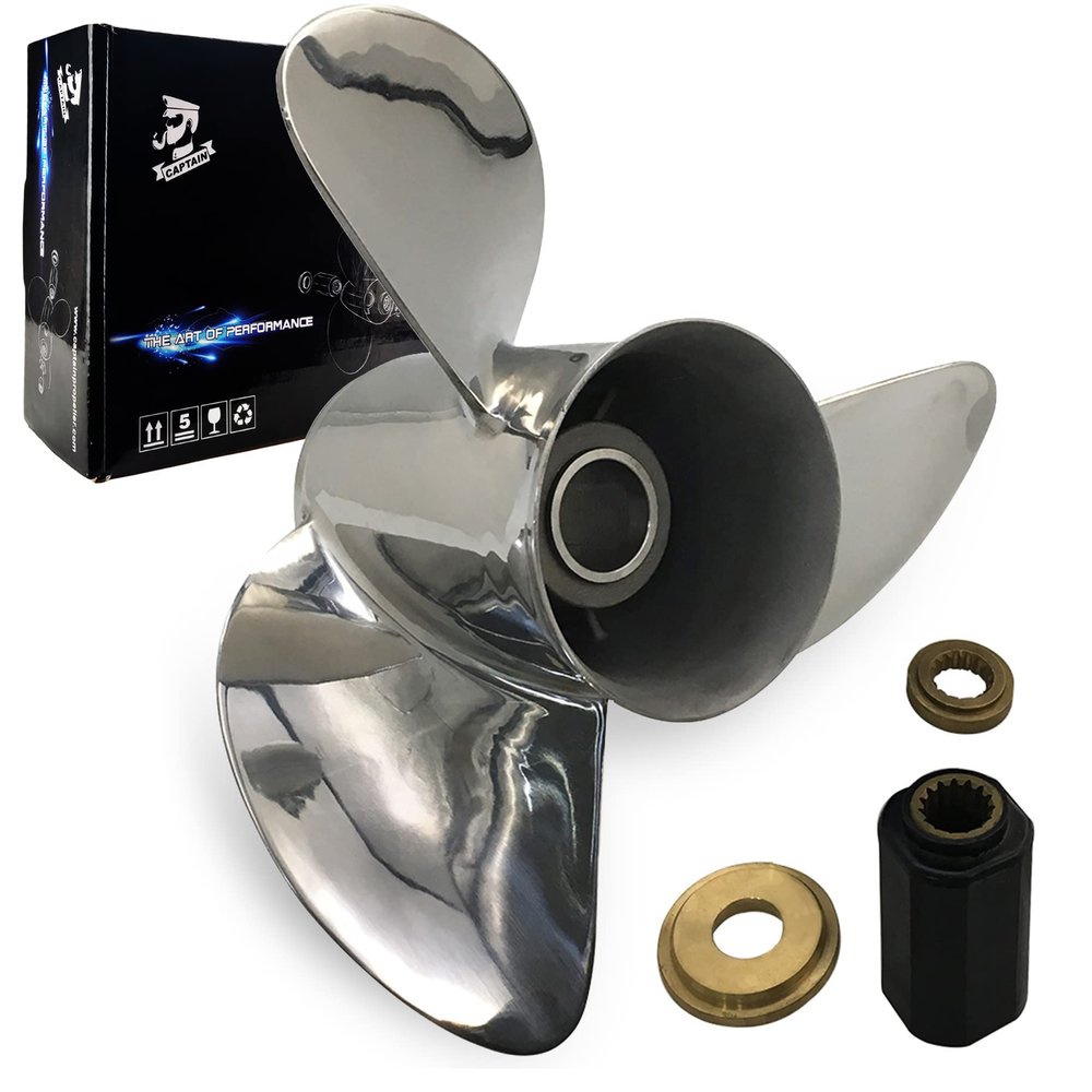 Boatman Outboard Propeller 14x19 Stainless Steel Fit Suzuki Boat Engines DT150-DT225 HP 3 Blades 15 Spline Tooth RH