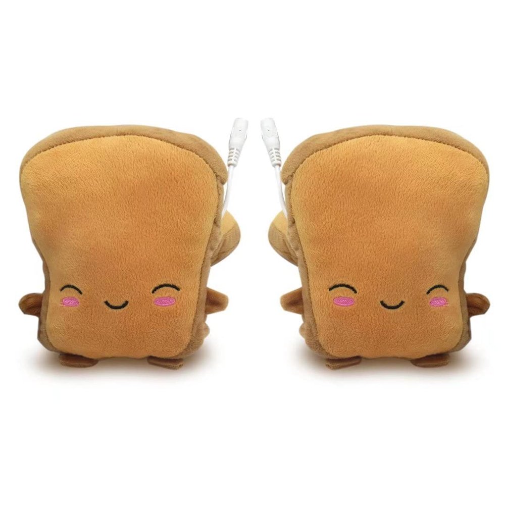 USonline911 USB Warmer Heated Gloves Cute Hand Warmers Gloves Fingerless Cute Toast Shape New Year Gift Winter Gloves