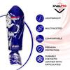 Spall Pro US Muay Thai Guards Shin Guards for Kickboxing Martial Arts Kicking BJJ Boxing Equipment MMA Training and Sparring Leg Guard with Instep Protection Pads Born to Fight Blue (Medium) view 2