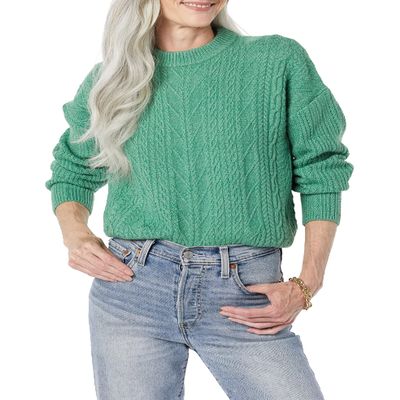 Amazon Essentials Women's Cable Knit Sweater, Soft-Touch Modern Crewneck, Sage Green, XX-Large, Plus Size Available