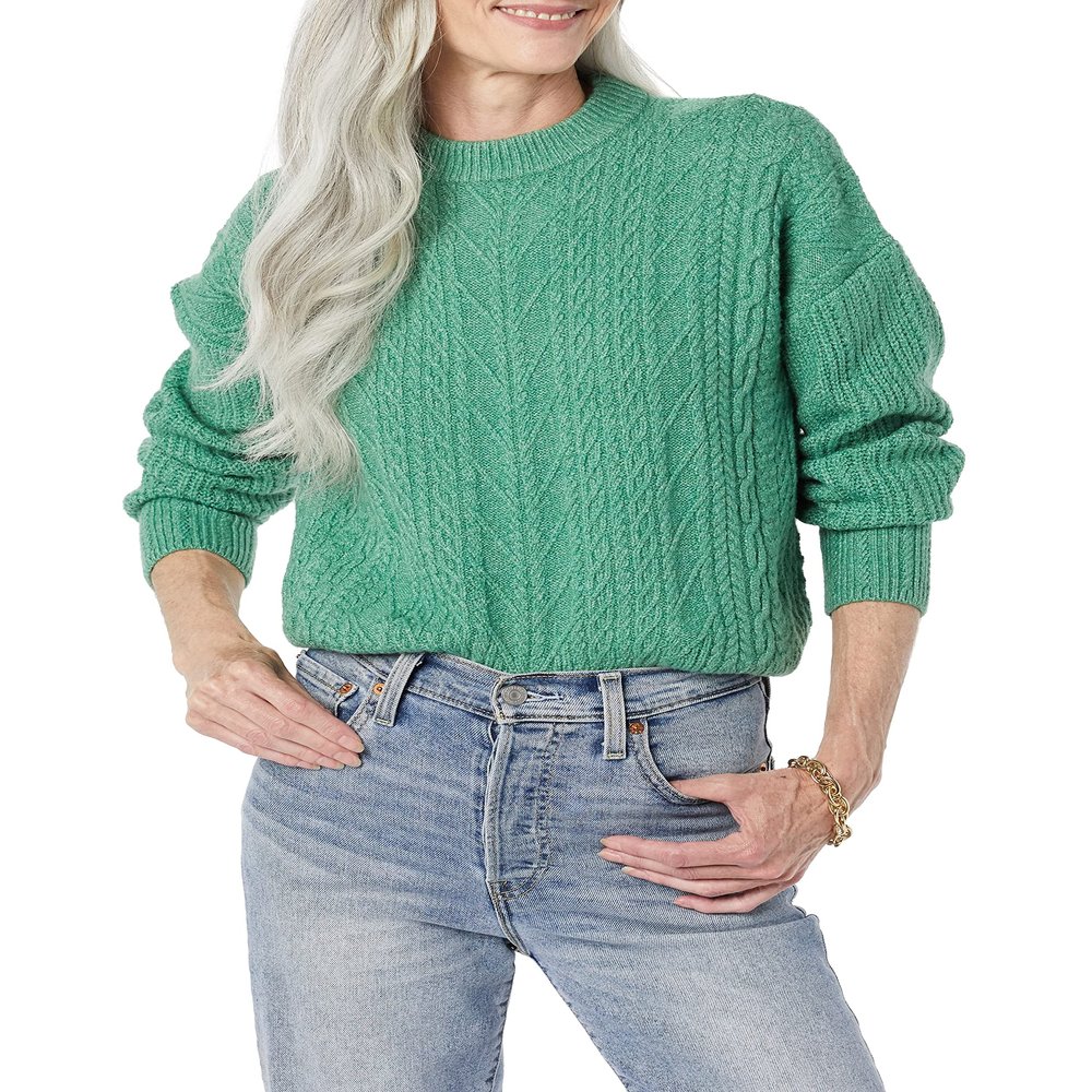 Amazon Essentials Women's Cable Knit Sweater, Soft-Touch Modern Crewneck, Sage Green, XX-Large, Plus Size Available