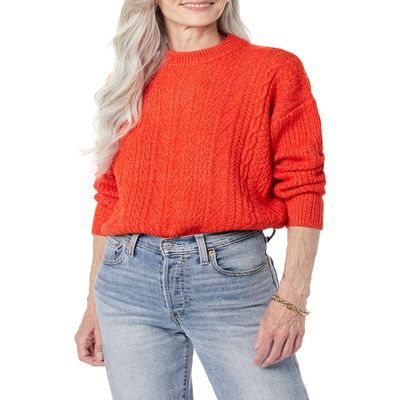 Amazon Essentials Women's Cable Knit Sweater, Soft-Touch Modern Crewneck, Poppy Red, Small, Plus Size Available