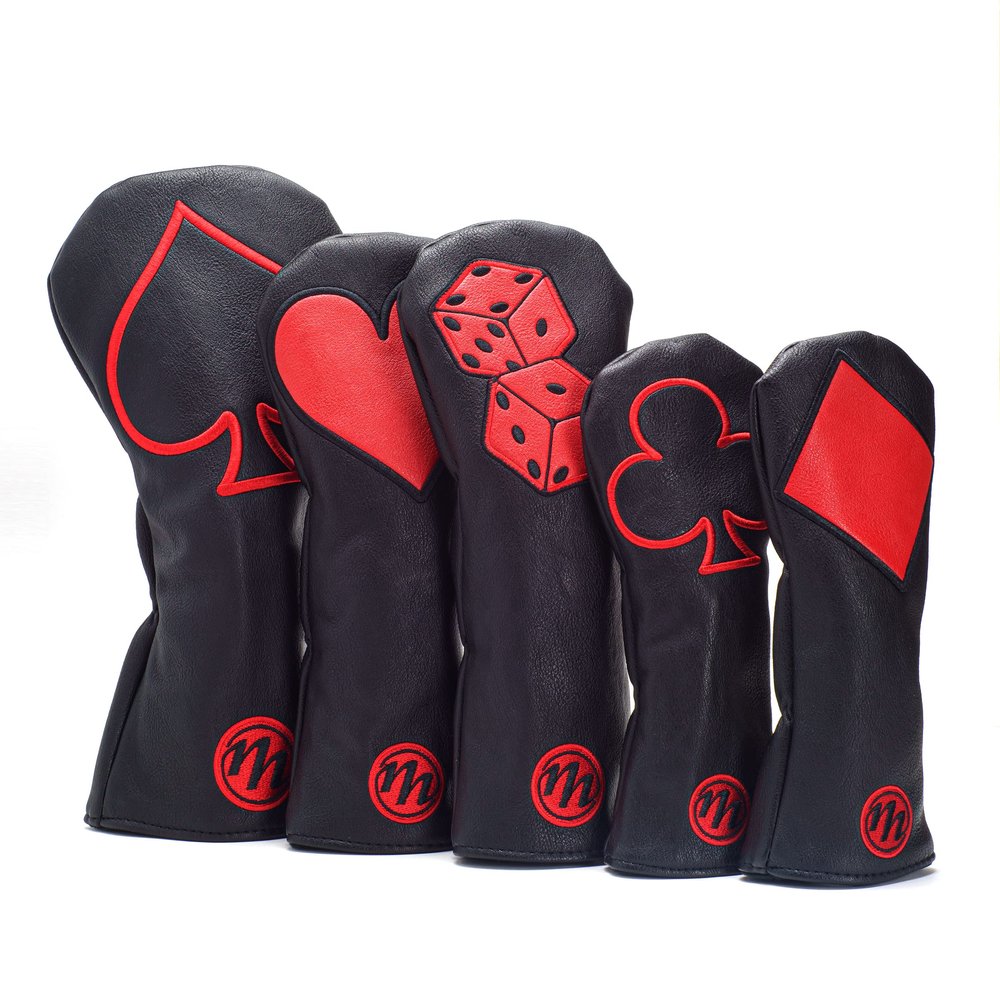 Playing Card Applique Fairway Headcovers Suit, Black (Fairway Headcover Suit (5 Items))