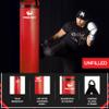 PROLAST Heavy Punching Kicking Bag for Adults, Boxing, MMA, Martial Arts, Muay Thai, Strength Training Equipment, Unfilled, 5ft, 100 lbs, with Bottom D-Ring, Colored Strap and Rhino Logo, Red view 3