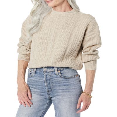 Amazon Essentials Women's Cable Knit Sweater, Soft-Touch Modern Crewneck, Tan Heather, XX-Large, Plus Size Available