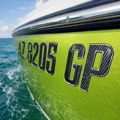 Boat Registration Numbers and Letters Domed 3D Finish Sleek Carbon Fiber