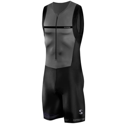 Synergy Triathlon Trisuit - Men's Race Sleeveless Tri Suit (Gunmetal, Small)