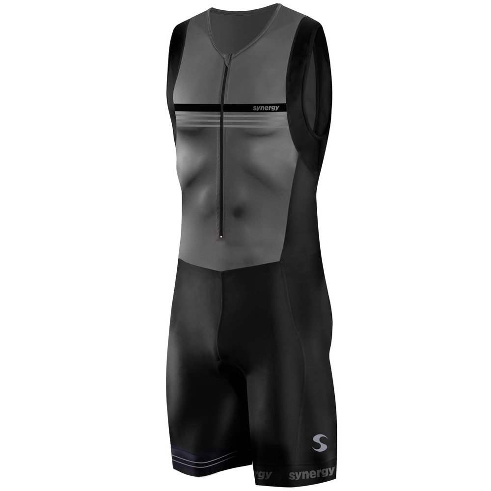 Synergy Triathlon Trisuit - Men's Race Sleeveless Tri Suit (Gunmetal, Small)