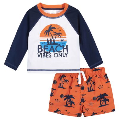 Gerber Baby Boys Baby Toddler Long Sleeved Rashguard Swim Bathing Suit Set Blue Beach 6-9 Months