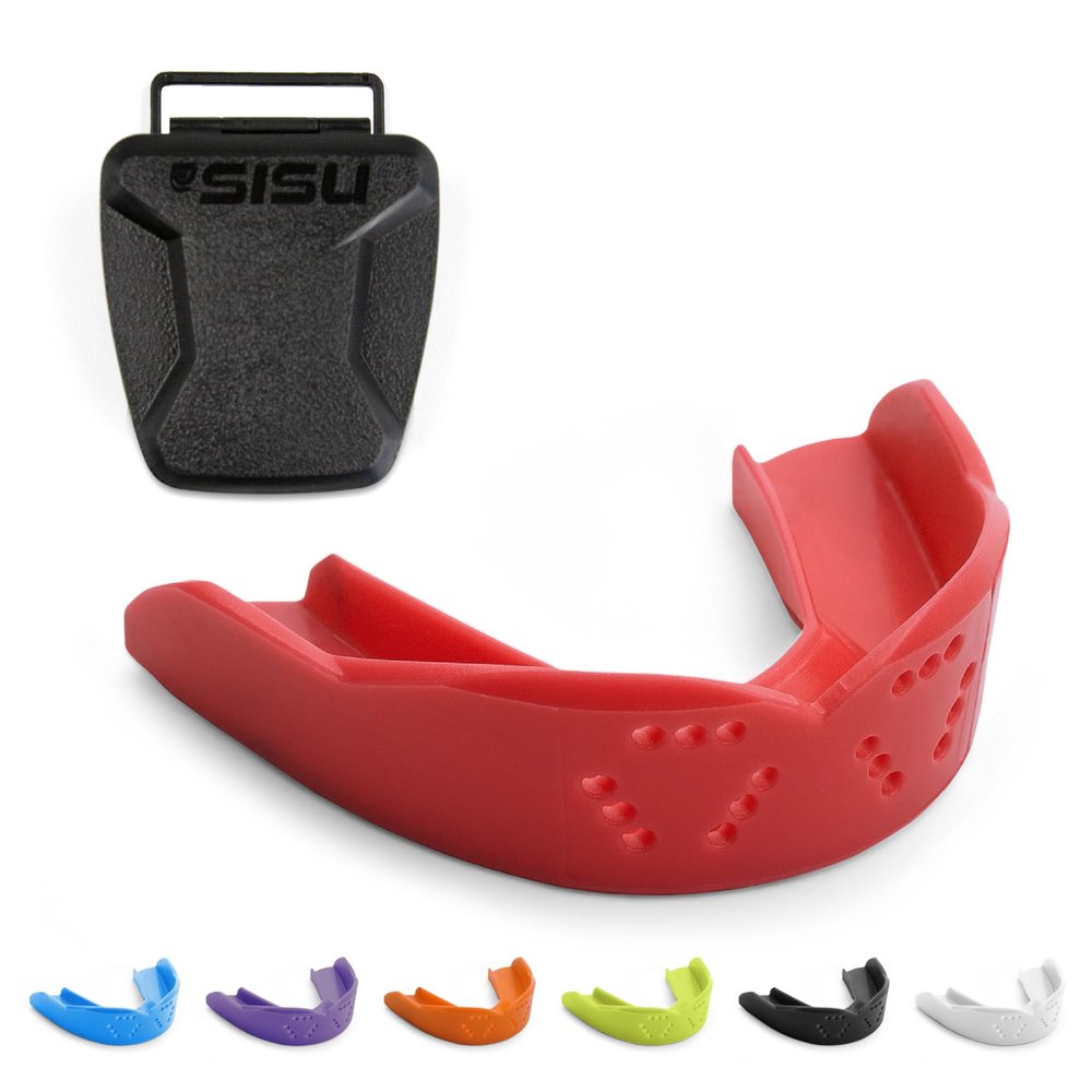 SISU 3D Mouthguard, Intense Red with Case - Pre-Formed, Easy Fit Protection for Lacrosse, Football, Hockey, Team Sports - Adult Fit - Remoldable Up to 20 Times - Works for Braces - Non Toxic