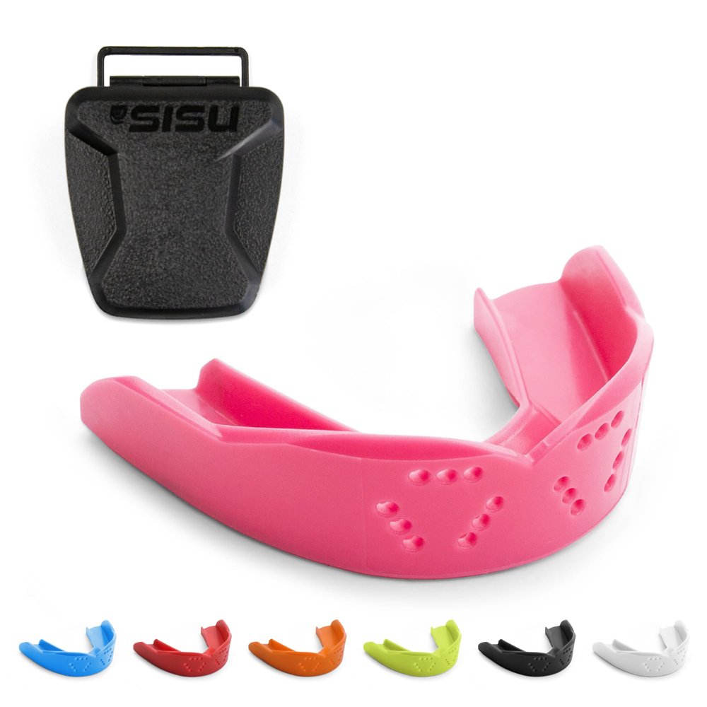SISU 3D Mouthguard, Hot Pink with Case - Pre-Formed, Easy Fit Protection for Lacrosse, Football, Hockey, Team Sports - Adult Fit - Remoldable Up to 20 Times - Works for Braces - Non Toxic