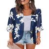 Women's Floral Kimono Cover Ups Chiffon Summer Lightweight Cardigans Hawaiian Shirts Tropical Tops Beach Boho Maternity Navy Blue Medium view 1