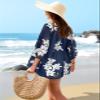 Women's Floral Kimono Cover Ups Chiffon Summer Lightweight Cardigans Hawaiian Shirts Tropical Tops Beach Boho Maternity Navy Blue Medium view 3