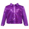 Freebily Boys Girls Glittery Sequins Dance Top for Jazz Hip Hop Prom Dance Party Athletic Shirt Stage Performance Costume Purple (Long Sleeve Spread Collar Shirt) 4-5 view 1