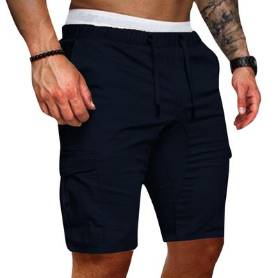 Mens Outdoor Cargo Hiking Shorts Casual Drawstring Loose Workout Swim Shorts Multi-Pocket Stretchy Cotton Twill Summer Shorts(Navy,XX-Large)